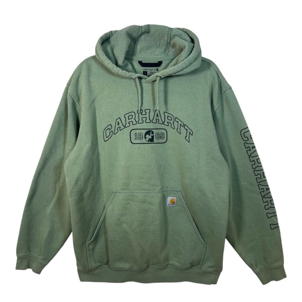 Carhartt 1889 Graphic Hoodie Mens Large Sage Green Loose Fit Rain Defender